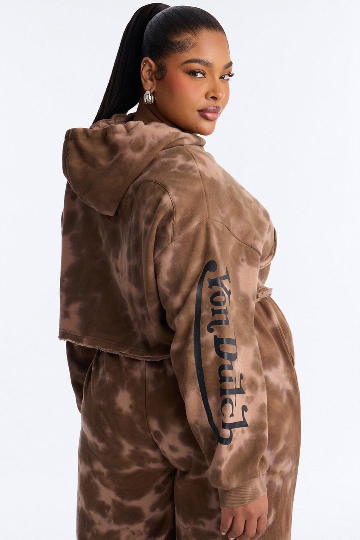 Von Dutch Ash Rider Washed Zip Up Sweatshirt - Brown Combo