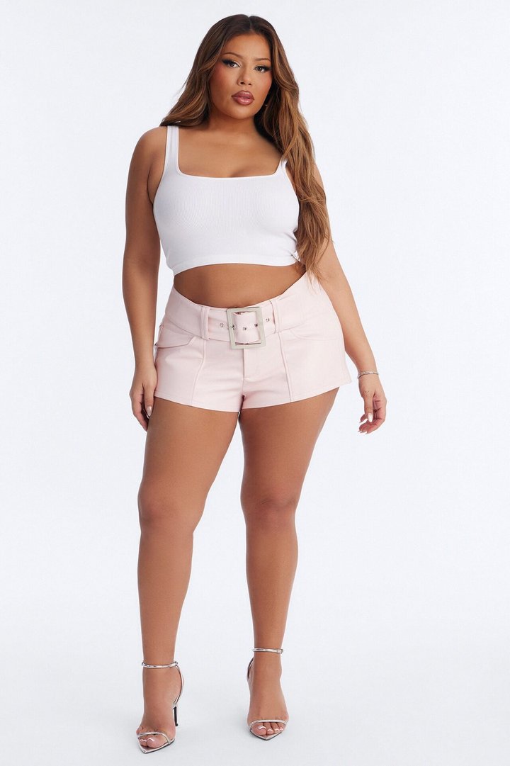 Festival Fever Belted Faux Leather Micro Short - Pink