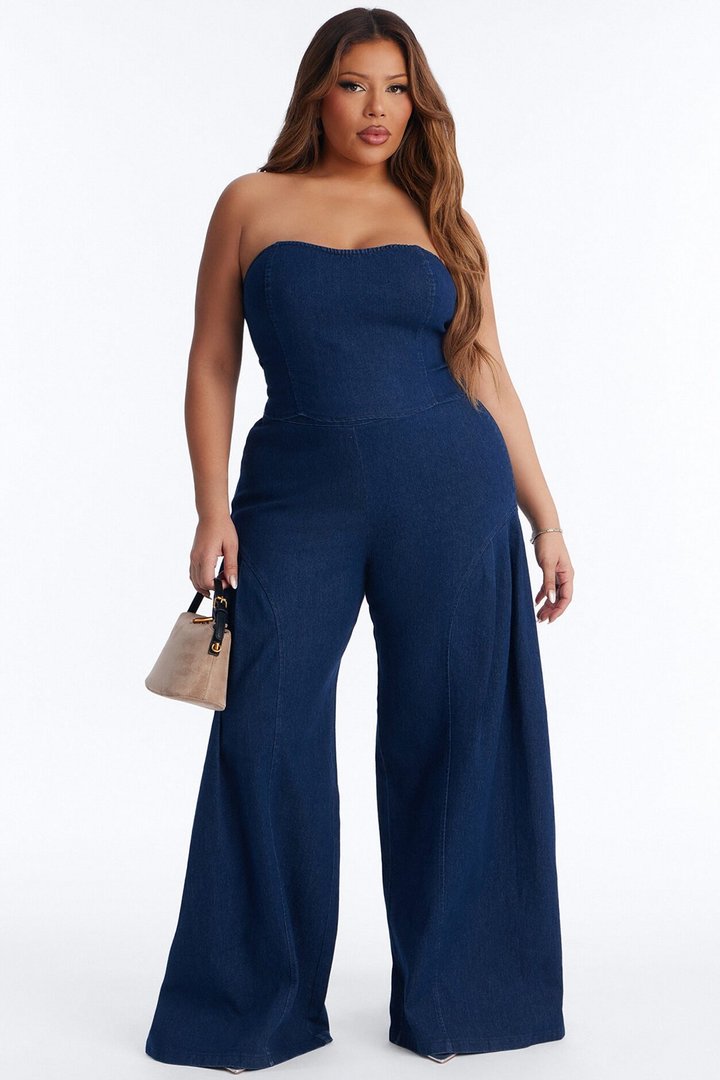 Bethany Strapless Denim Pant Set - Dark Wash