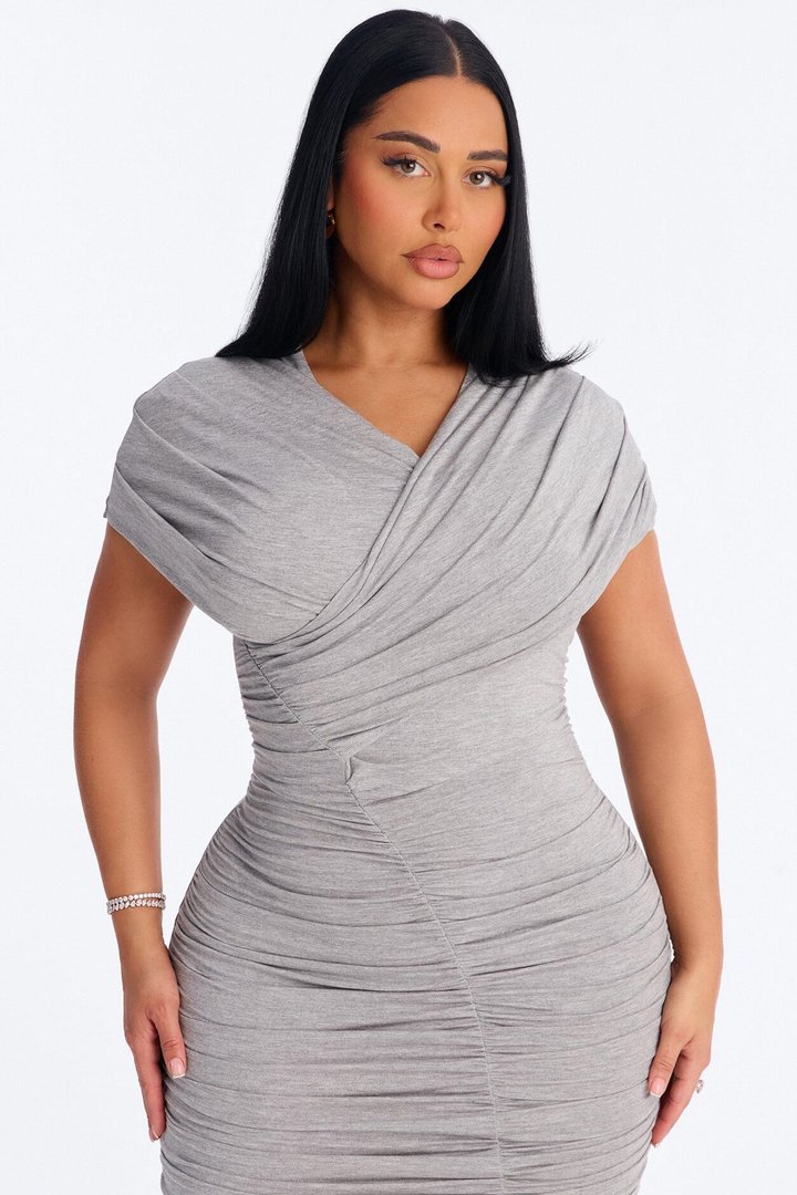 Denise Ruched Midi Dress - Heather Grey