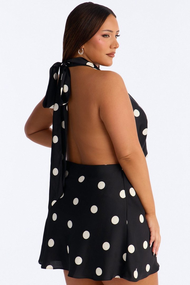 Soft Spot Halter Satin Mini Dress - Black
