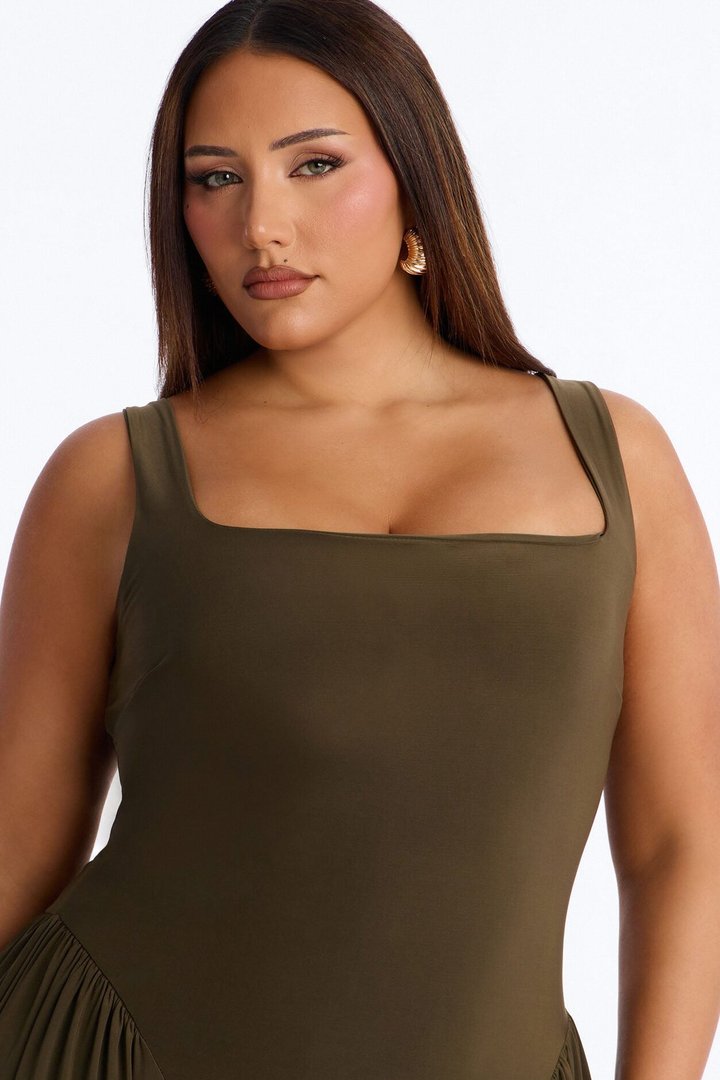 Jaclyn Drop Waist Pleated Maxi Dress - Olive