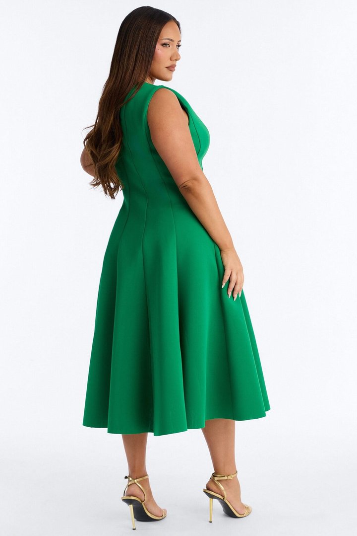 Sweet Sunday Pleated Midi Dress - Kelly Green