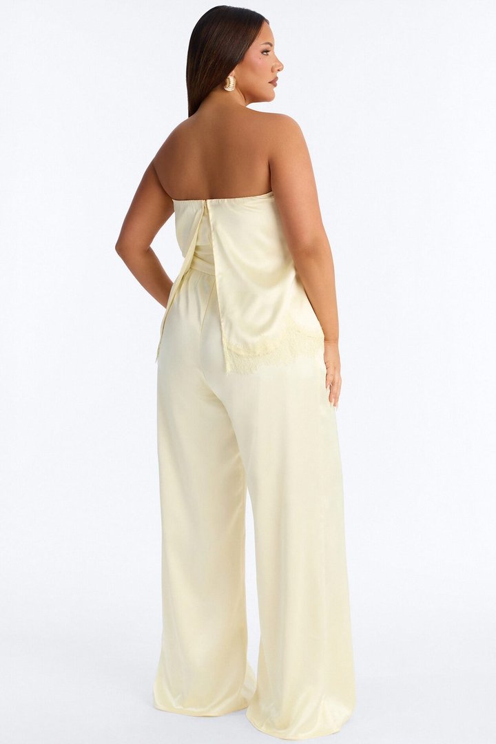 Kierra Satin Strapless Wide Leg Jumpsuit - Yellow
