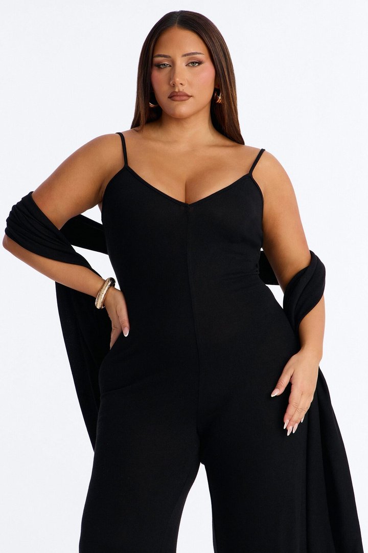 Harlowe 2 Piece Knit Wrap Jumpsuit Set - Black