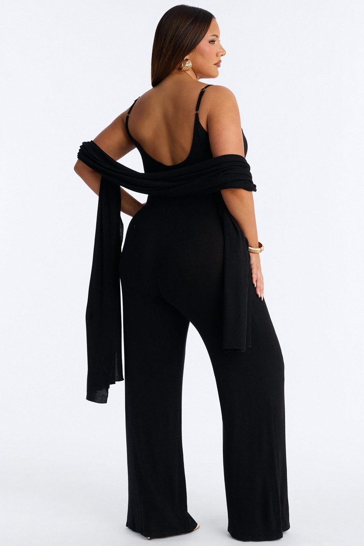 Harlowe 2 Piece Knit Wrap Jumpsuit Set - Black