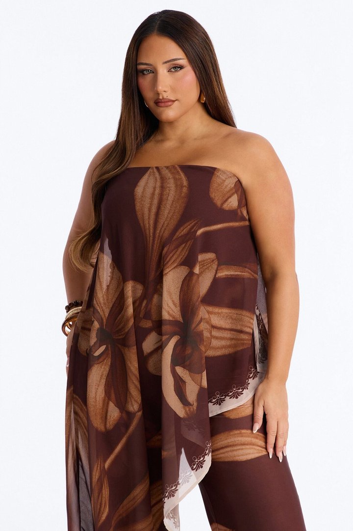 Island Time Asymmetrical Floral Wide Leg Jumpsuit - Brown/combo
