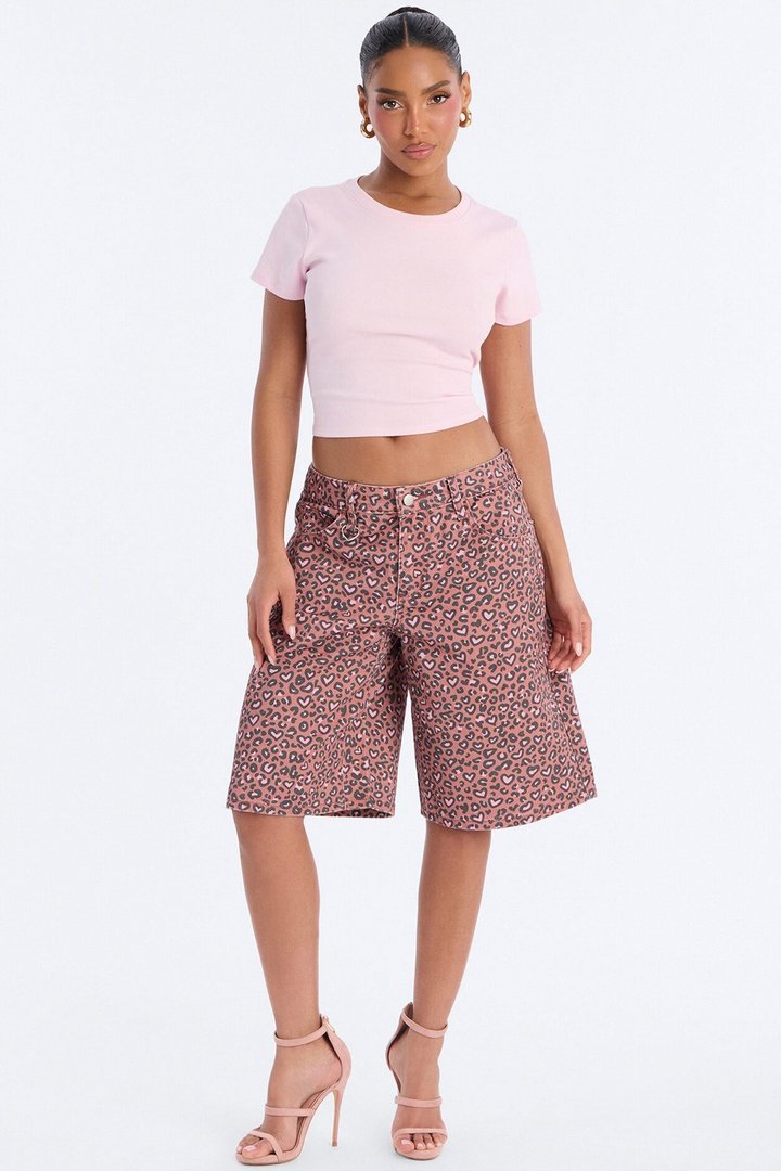 Wild At Heart Cheetah Print Denim Jorts - Pink/combo