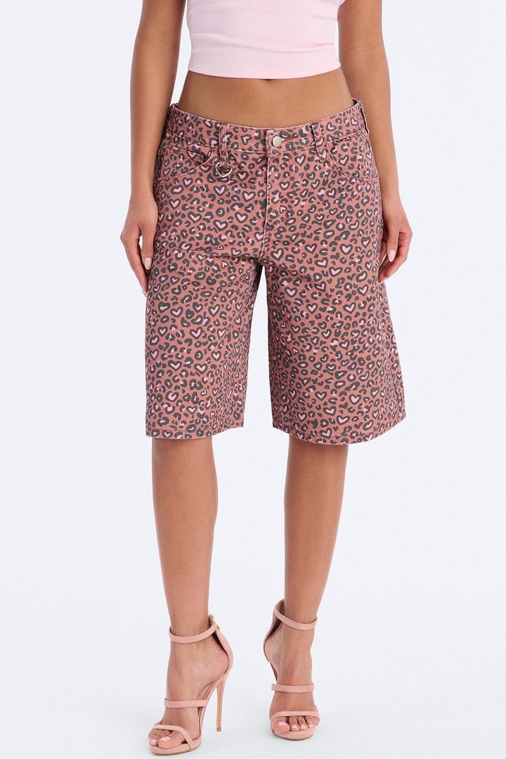 Wild At Heart Cheetah Print Denim Jorts - Pink/combo