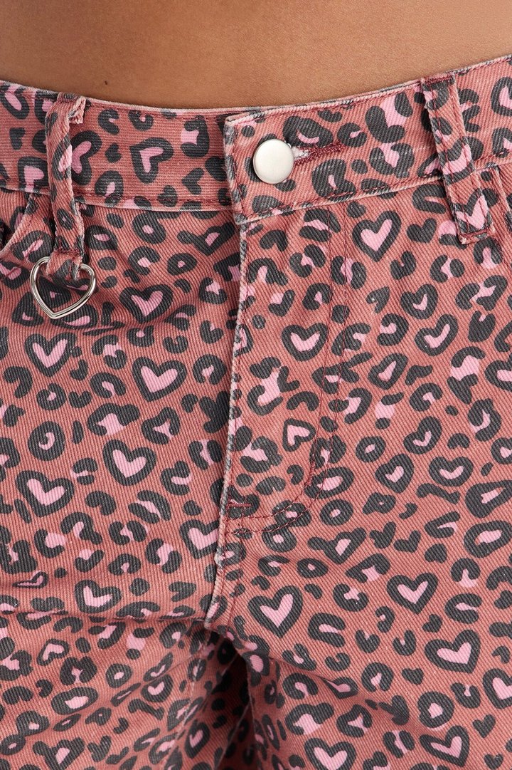 Wild At Heart Cheetah Print Denim Jorts - Pink/combo