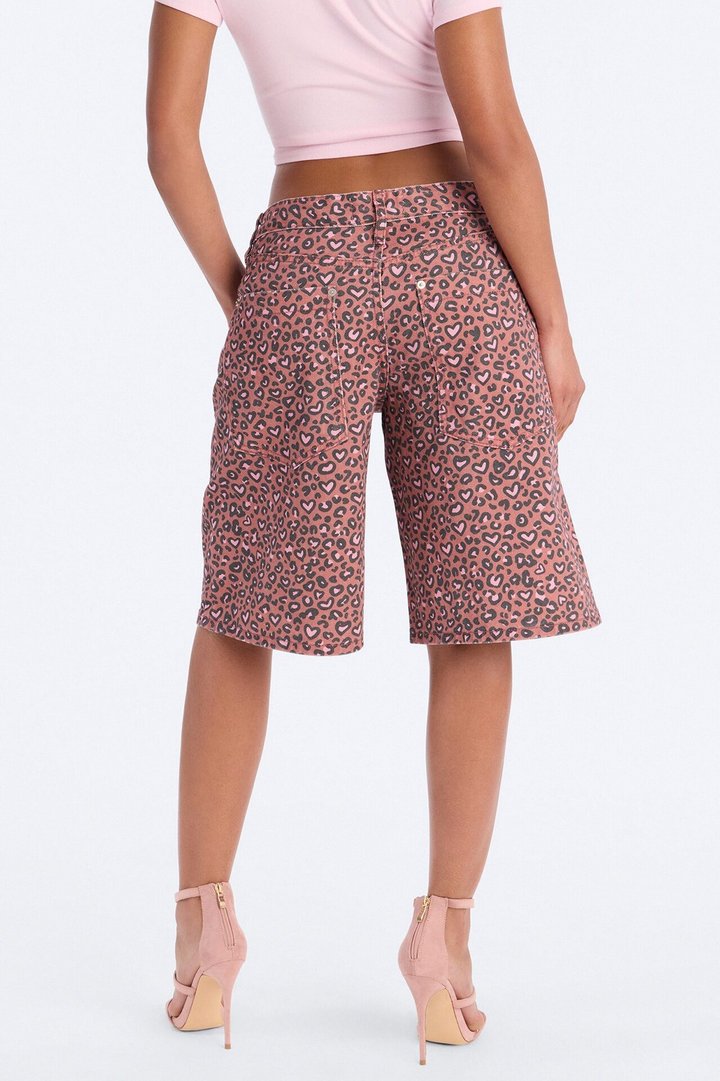 Wild At Heart Cheetah Print Denim Jorts - Pink/combo