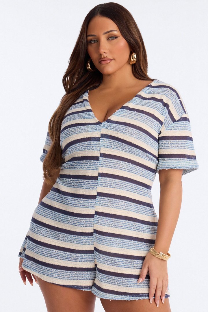 Syla Knit Short Sleeve Romper - Blue