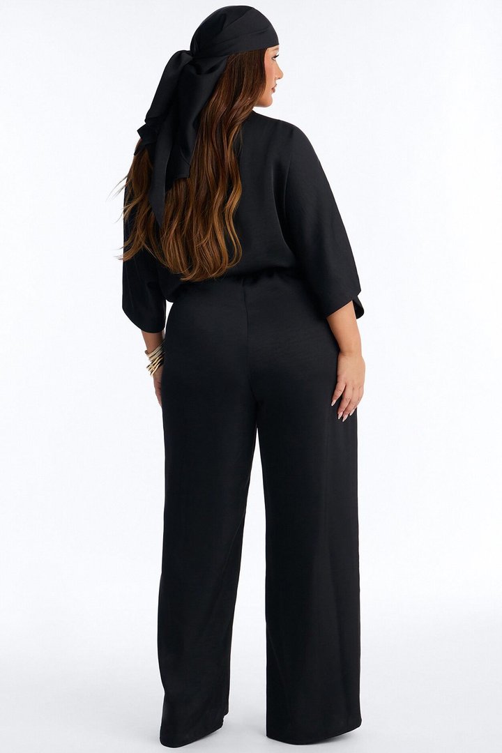 Angelina Satin 2 Piece Jumpsuit Set - Black