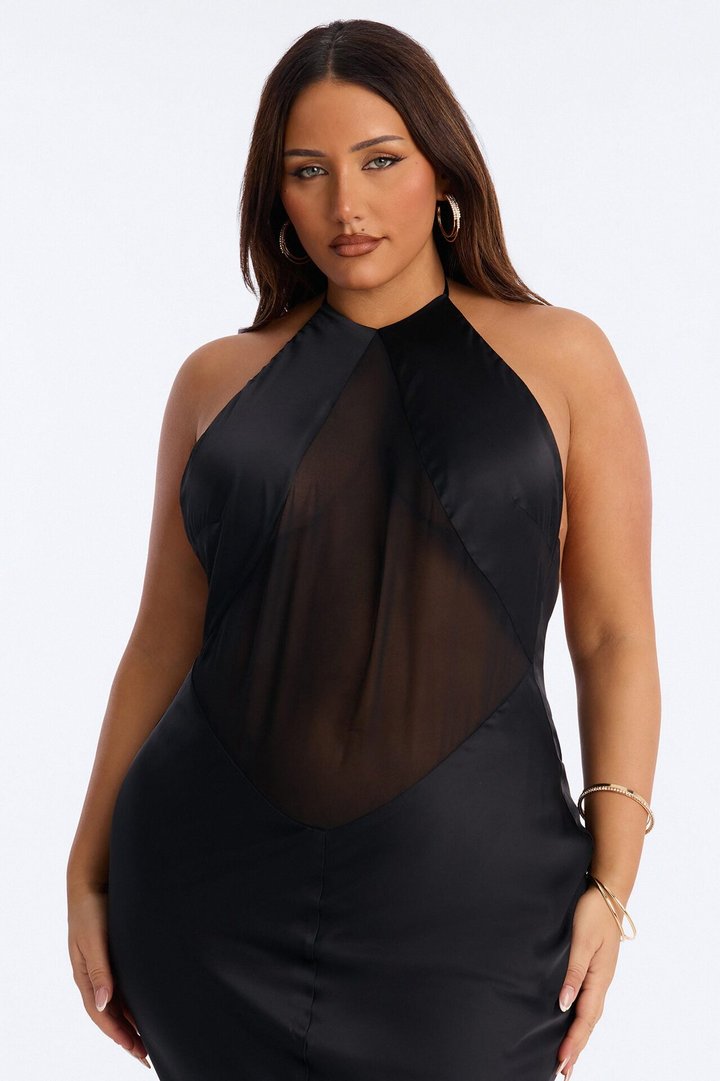 Night Slay Satin Maxi Dress - Black