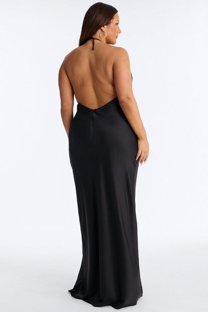 Night Slay Satin Maxi Dress - Black