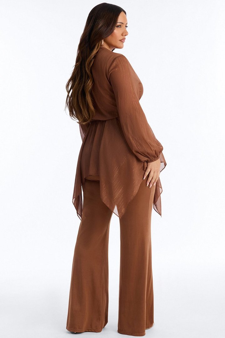 Lara Draped Chiffon Jumpsuit - Brown