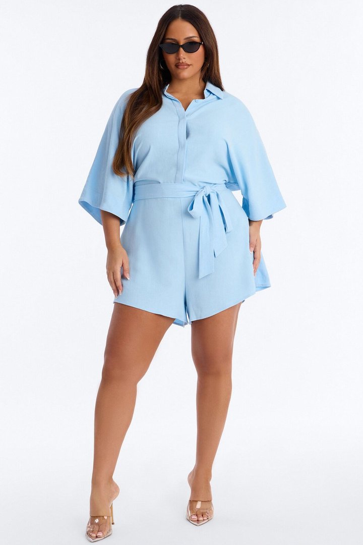 Charlotte Linen Romper - Light Blue