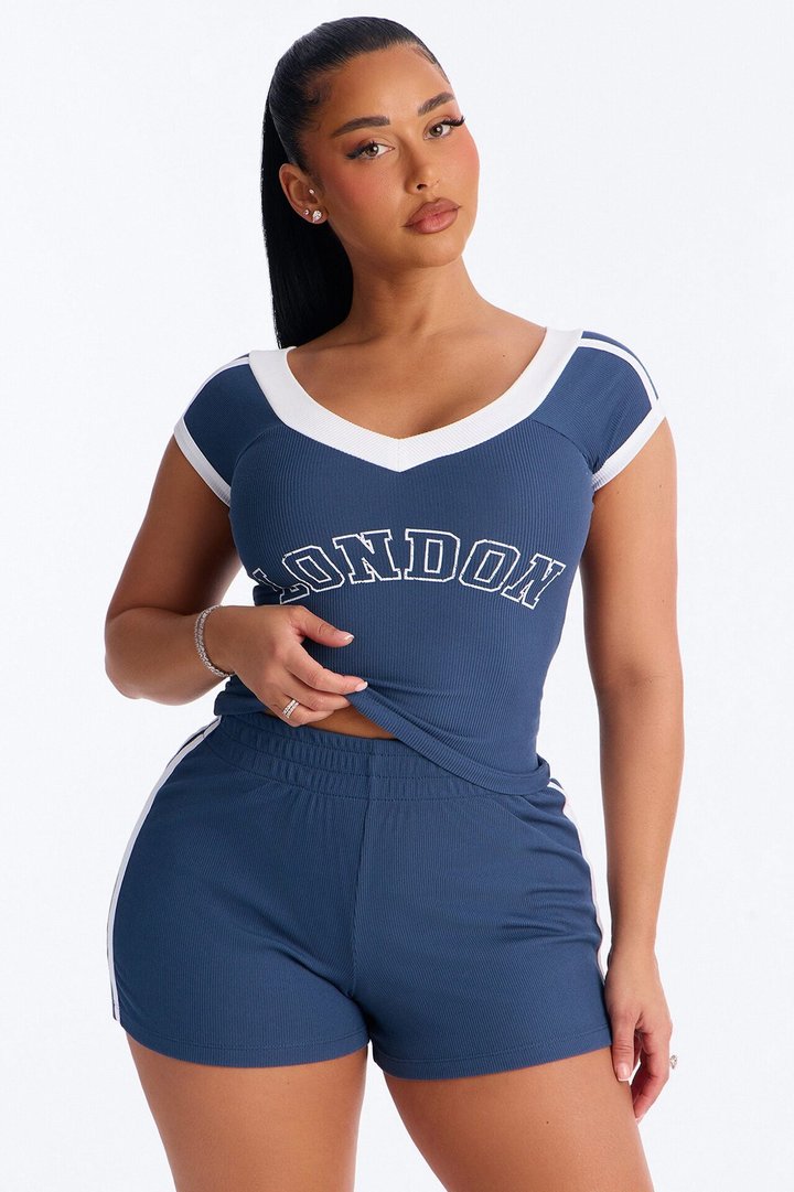 London Is Calling Ribbed Short Set - Navy