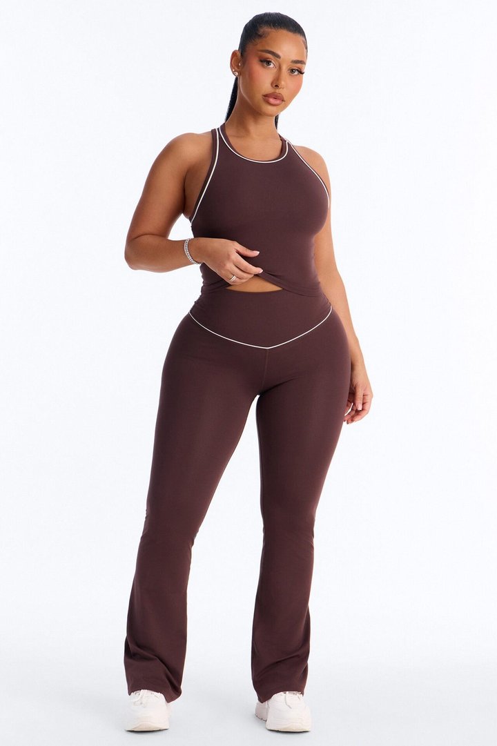 Mia Tricot Lounge Flare Pants - Chocolate