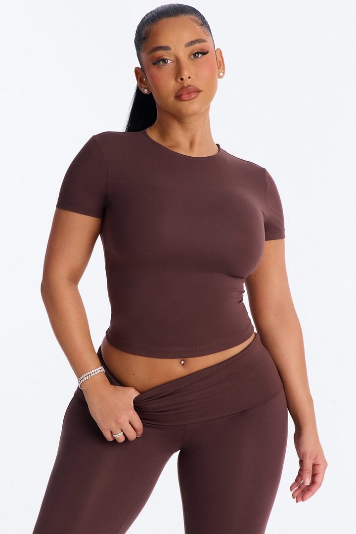 Myla Tricot Lounge Short Sleeve Top - Chocolate