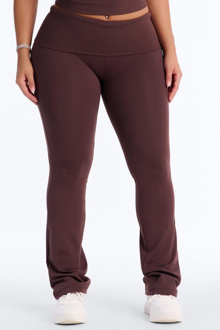 Myla Tricot Lounge Fold Over Flare Pants - Chocolate