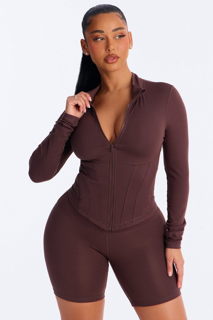 Myla Tricot Lounge Fitted Zip Up Jacket - Chocolate