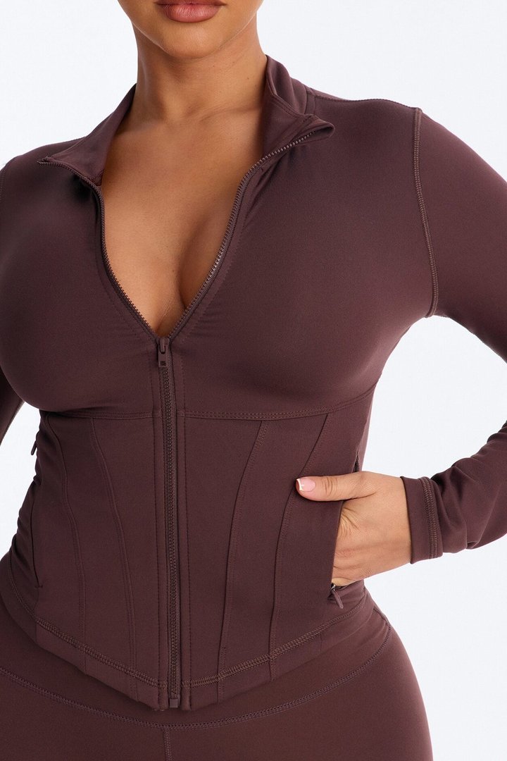Myla Tricot Lounge Fitted Zip Up Jacket - Chocolate