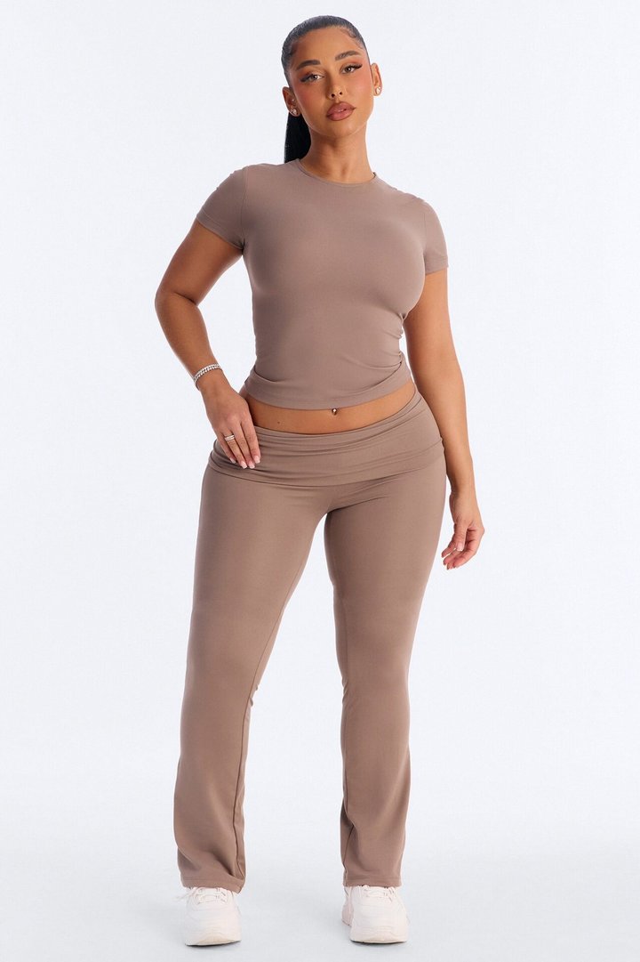 Myla Tricot Lounge Fold Over Flare Pants - Mocha