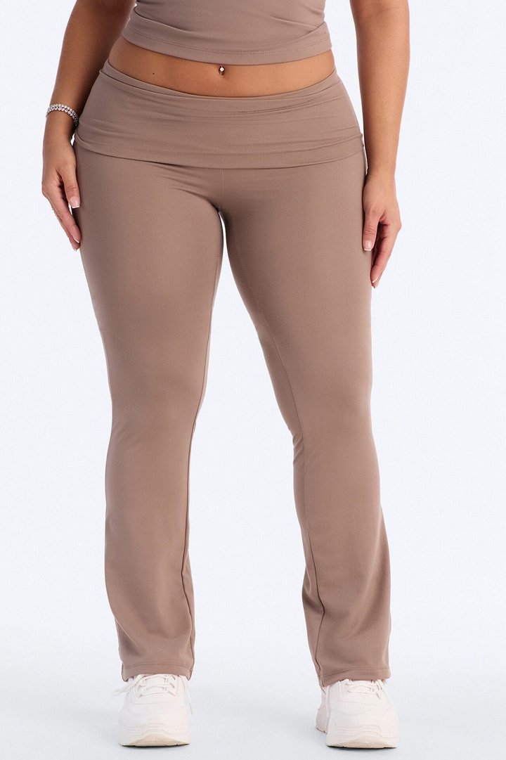 Myla Tricot Lounge Fold Over Flare Pants - Mocha