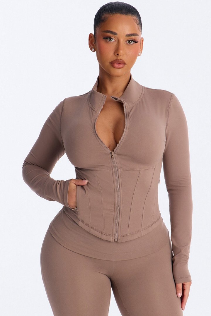 Myla Tricot Lounge Fitted Zip Up Jacket - Mocha