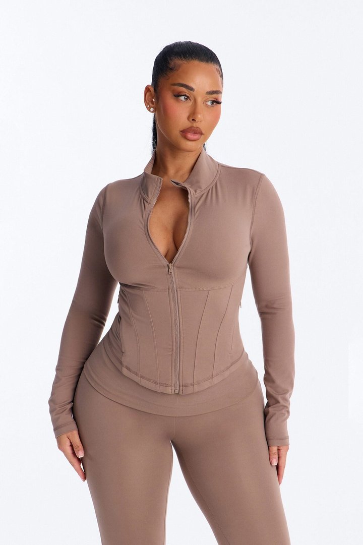 Myla Tricot Lounge Fitted Zip Up Jacket - Mocha