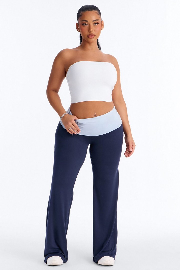 Aniyah Fold Over Flare Pant - Navy/combo