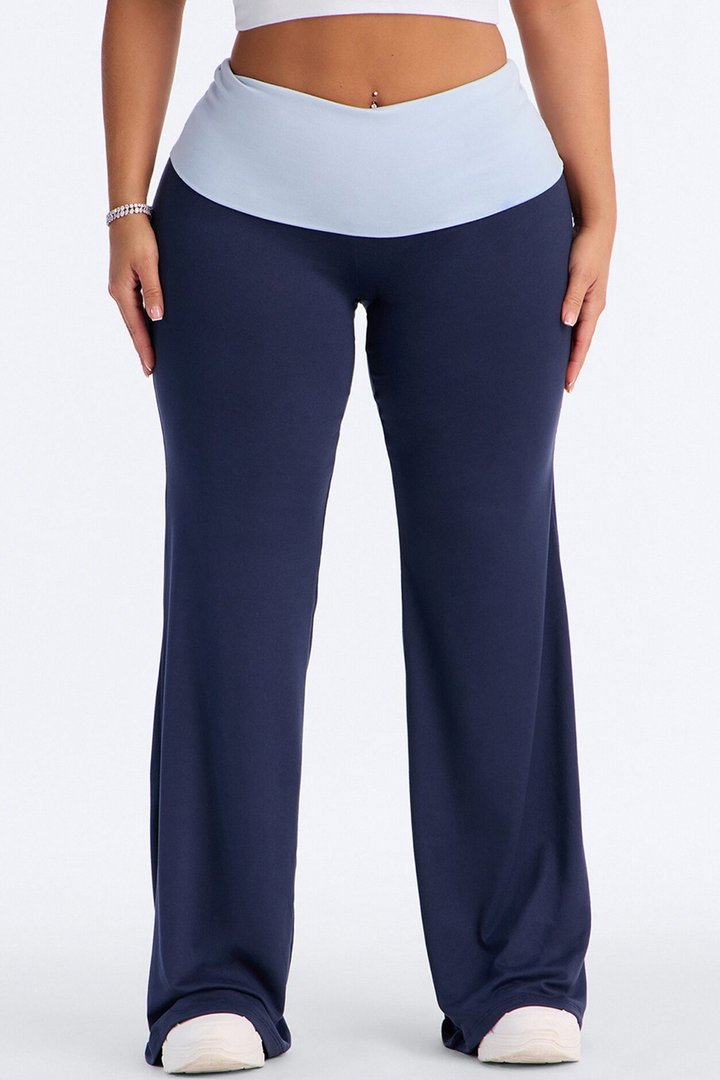 Aniyah Fold Over Flare Pant - Navy/combo