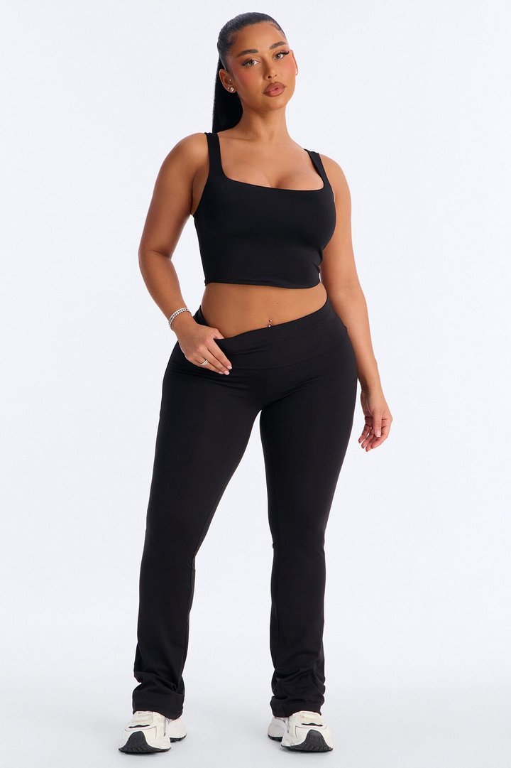 Myla Tricot Lounge Fold Over Flare Pants - Black
