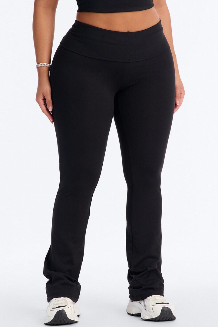 Myla Tricot Lounge Fold Over Flare Pants - Black