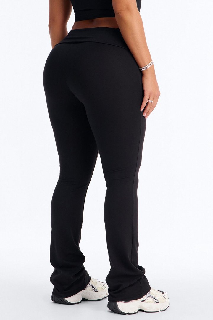 Myla Tricot Lounge Fold Over Flare Pants - Black