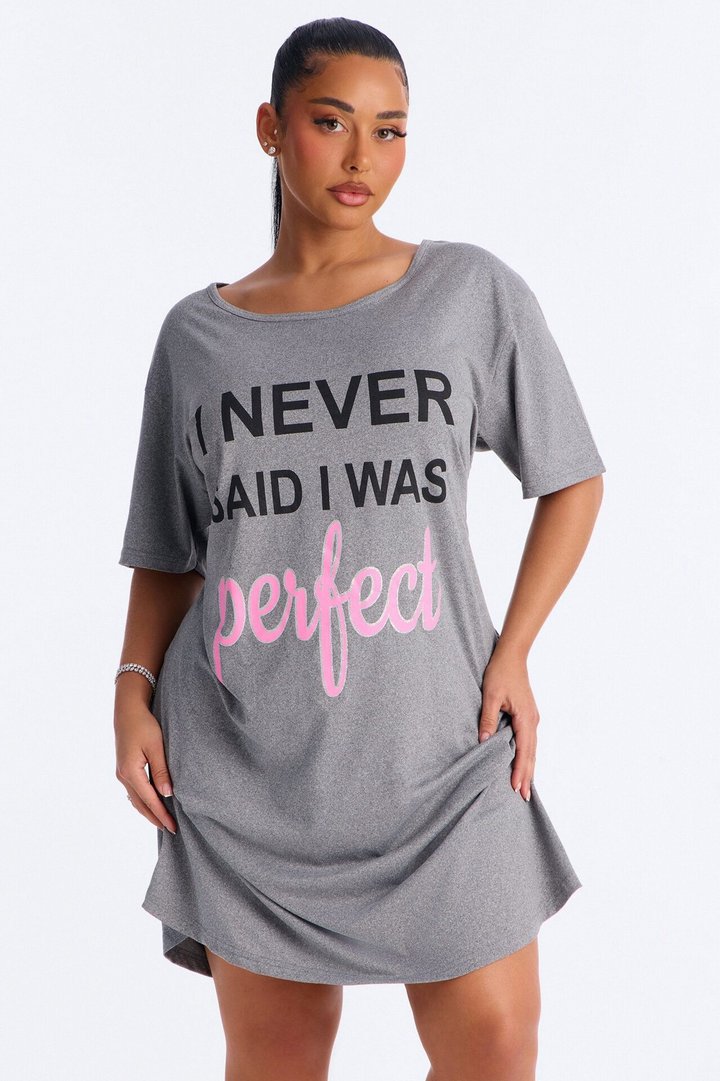 She Is Perfect Oversized Sleep Shirt - Heather Grey