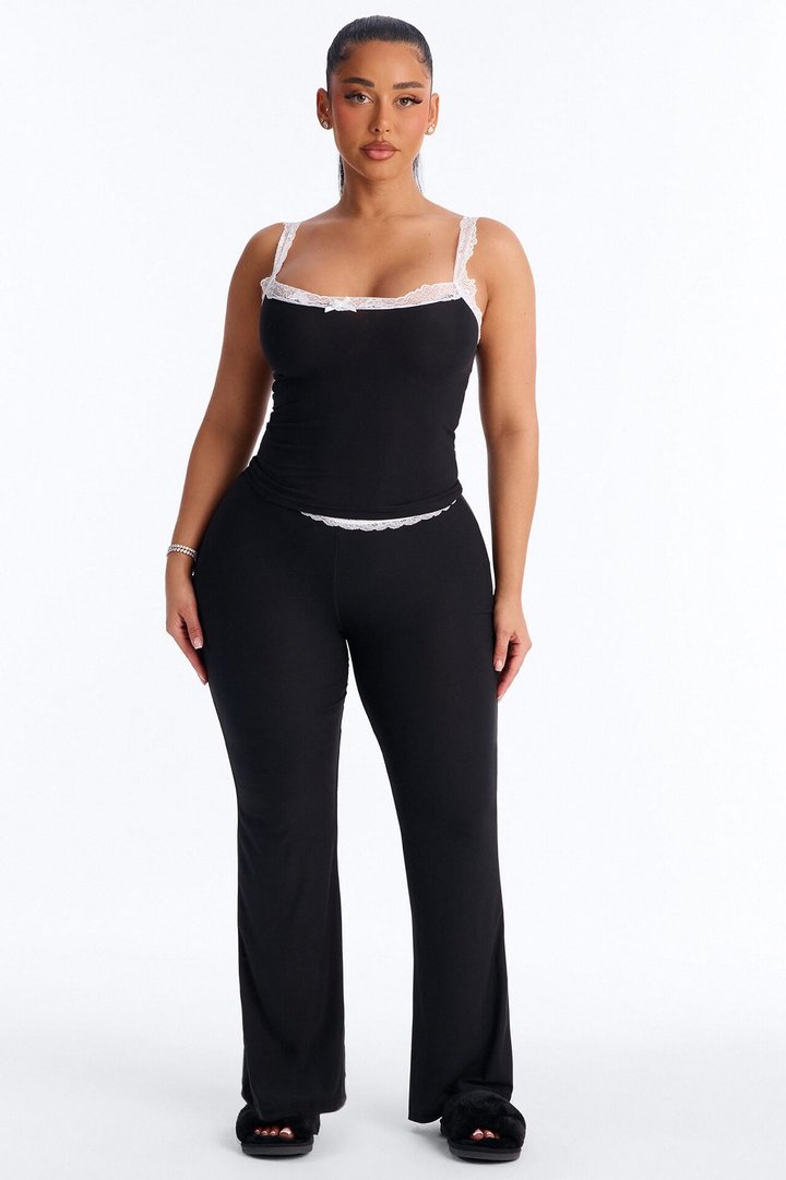 Romantic Dreams Lace Trim Cami PJ Pant Set - Black/White