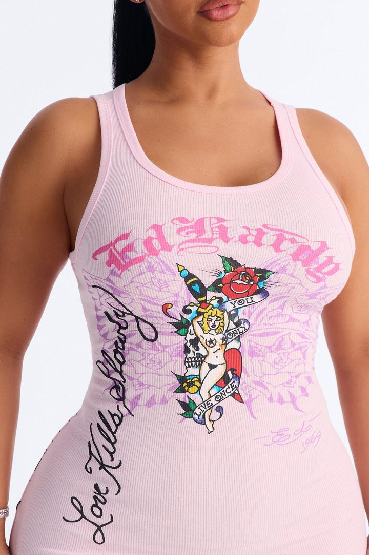Ed Hardy Wild Woman Tank Mini Dress - Pink