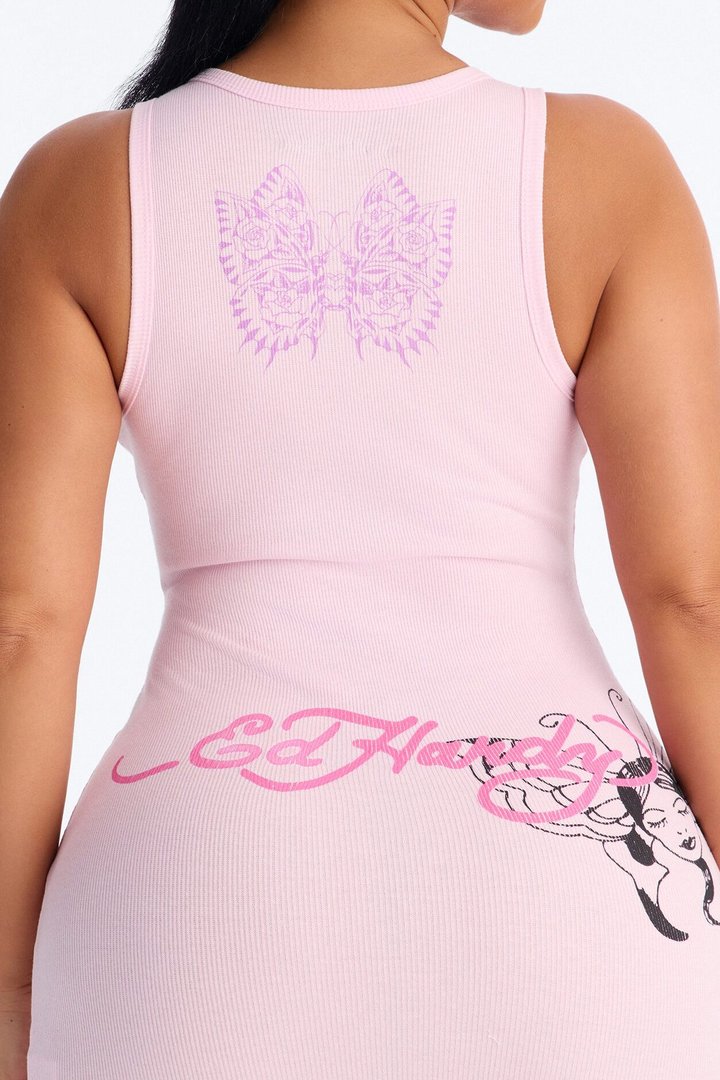 Ed Hardy Wild Woman Tank Mini Dress - Pink
