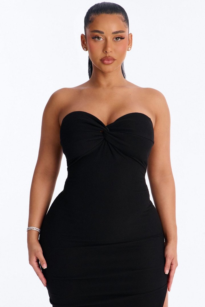 Breanna Twist Ribbed Midi Dress - Black