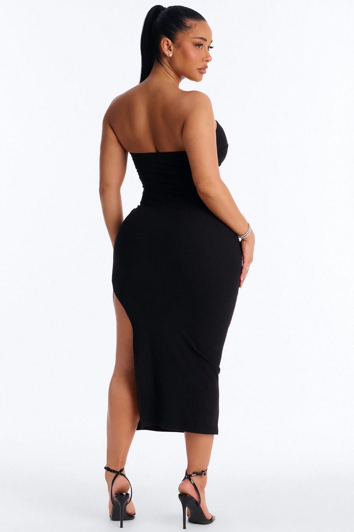 Breanna Twist Ribbed Midi Dress - Black