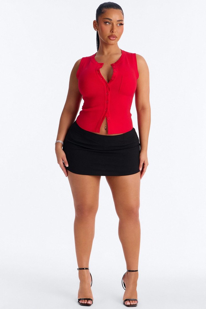 Leona Button Up Sweater Top - Red