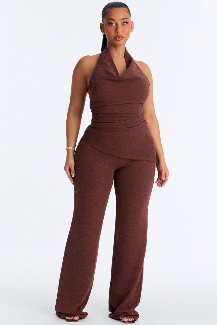 Amaya Asymmetrical Halter Pant Set - Brown