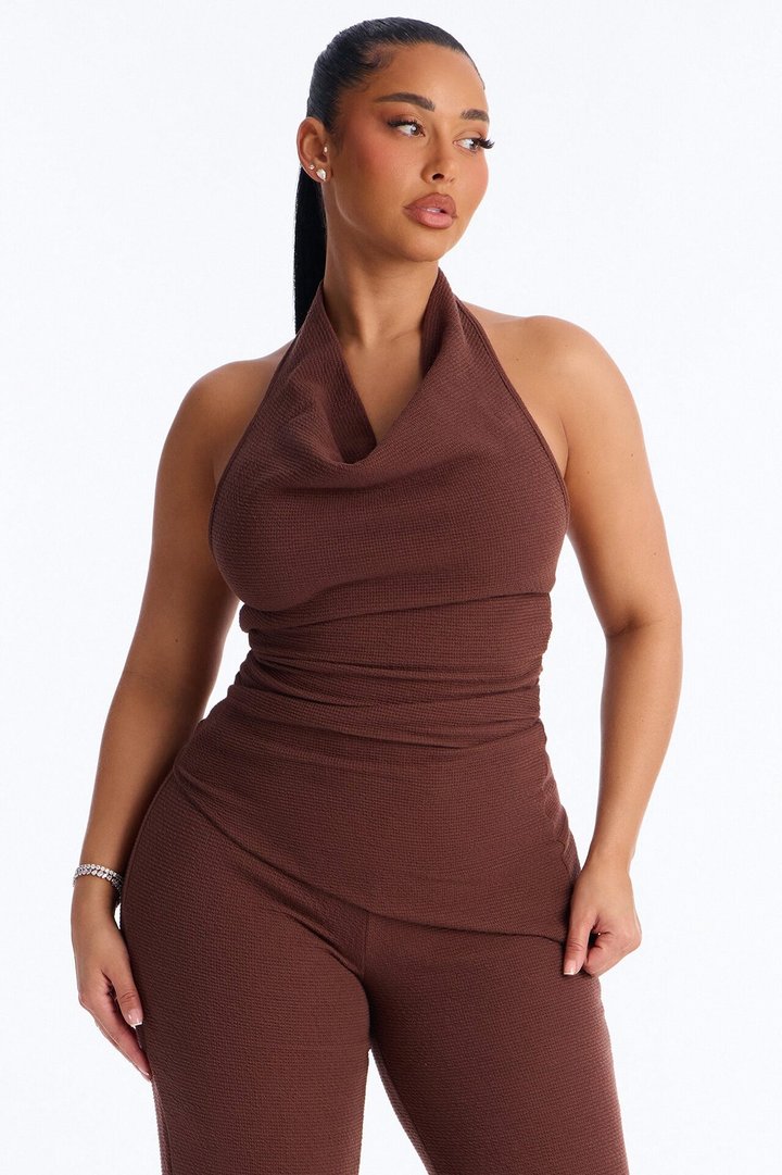 Amaya Asymmetrical Halter Pant Set - Brown