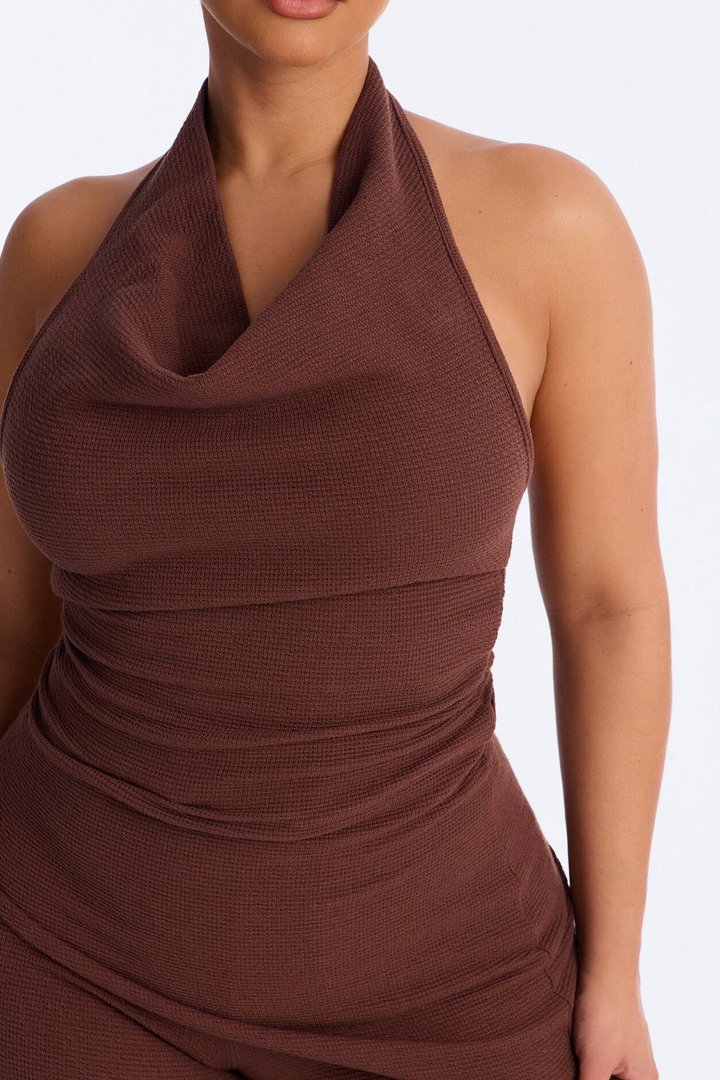 Amaya Asymmetrical Halter Pant Set - Brown