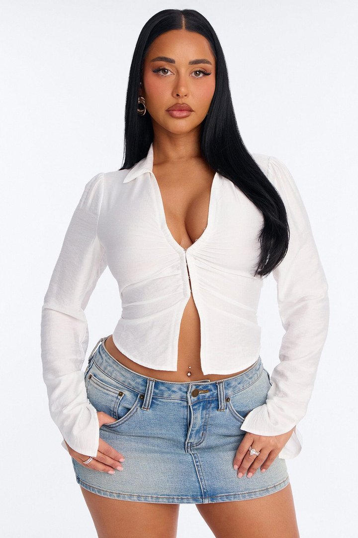 Make It Happen Ruched Linen Top - White