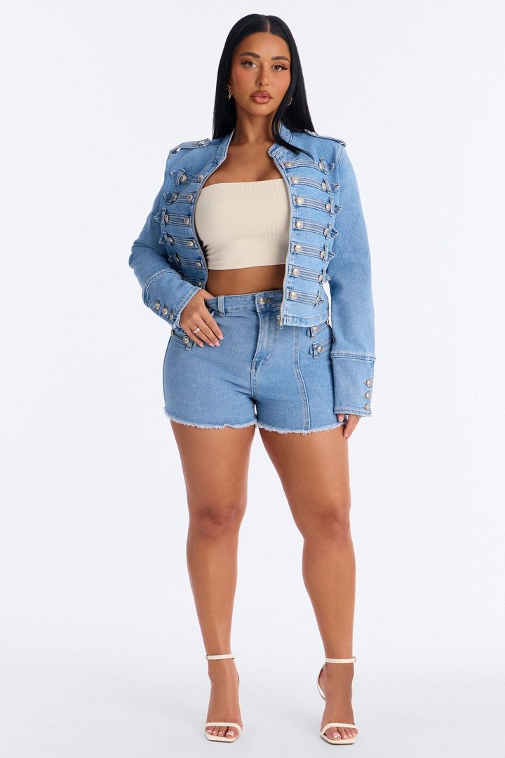 Defended You High Rise Stretch Denim Shorts - Light Wash