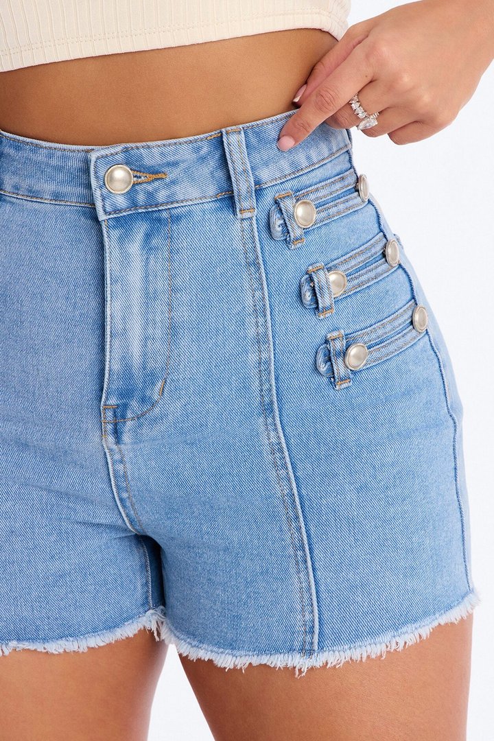 Defended You High Rise Stretch Denim Shorts - Light Wash