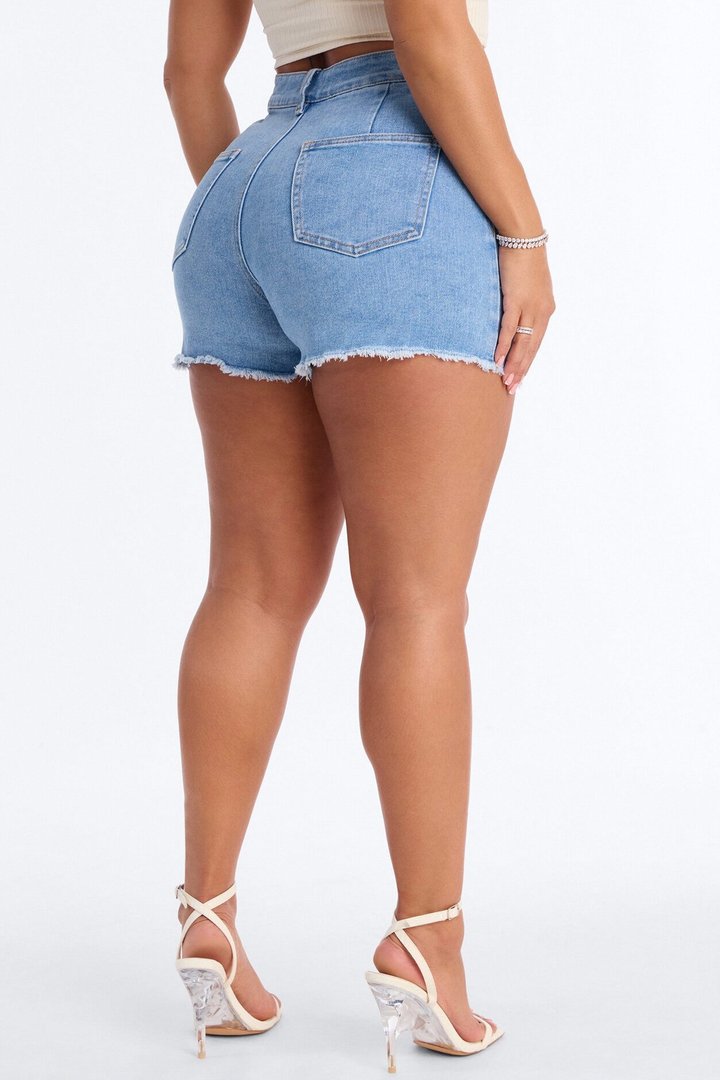 Defended You High Rise Stretch Denim Shorts - Light Wash
